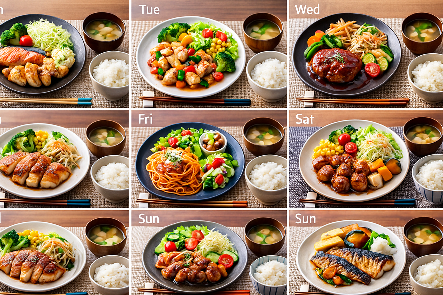 一週間の夕飯を回す献立の組み合わせを出力して