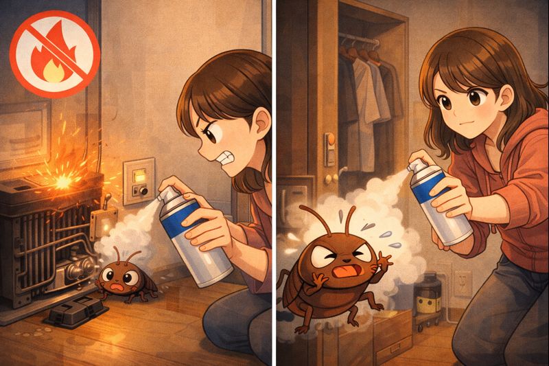 殺虫スプレーの危険な使用と正しい噴射法