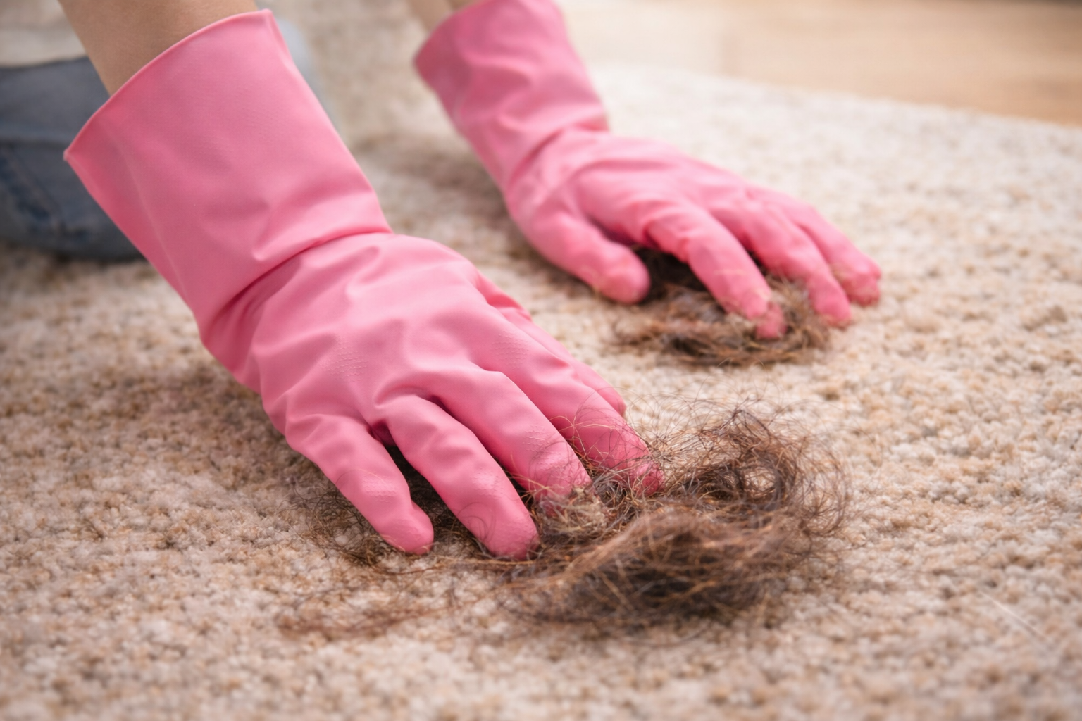 カーペットの髪はゴム手袋で取る