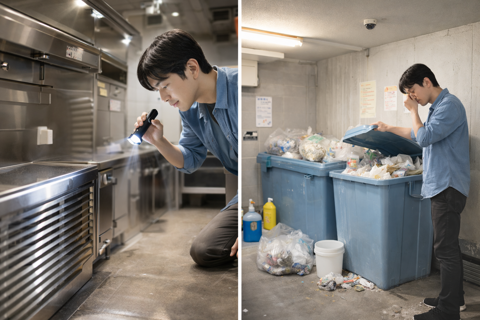1階の飲食店や共用部の管理状態をチェックする