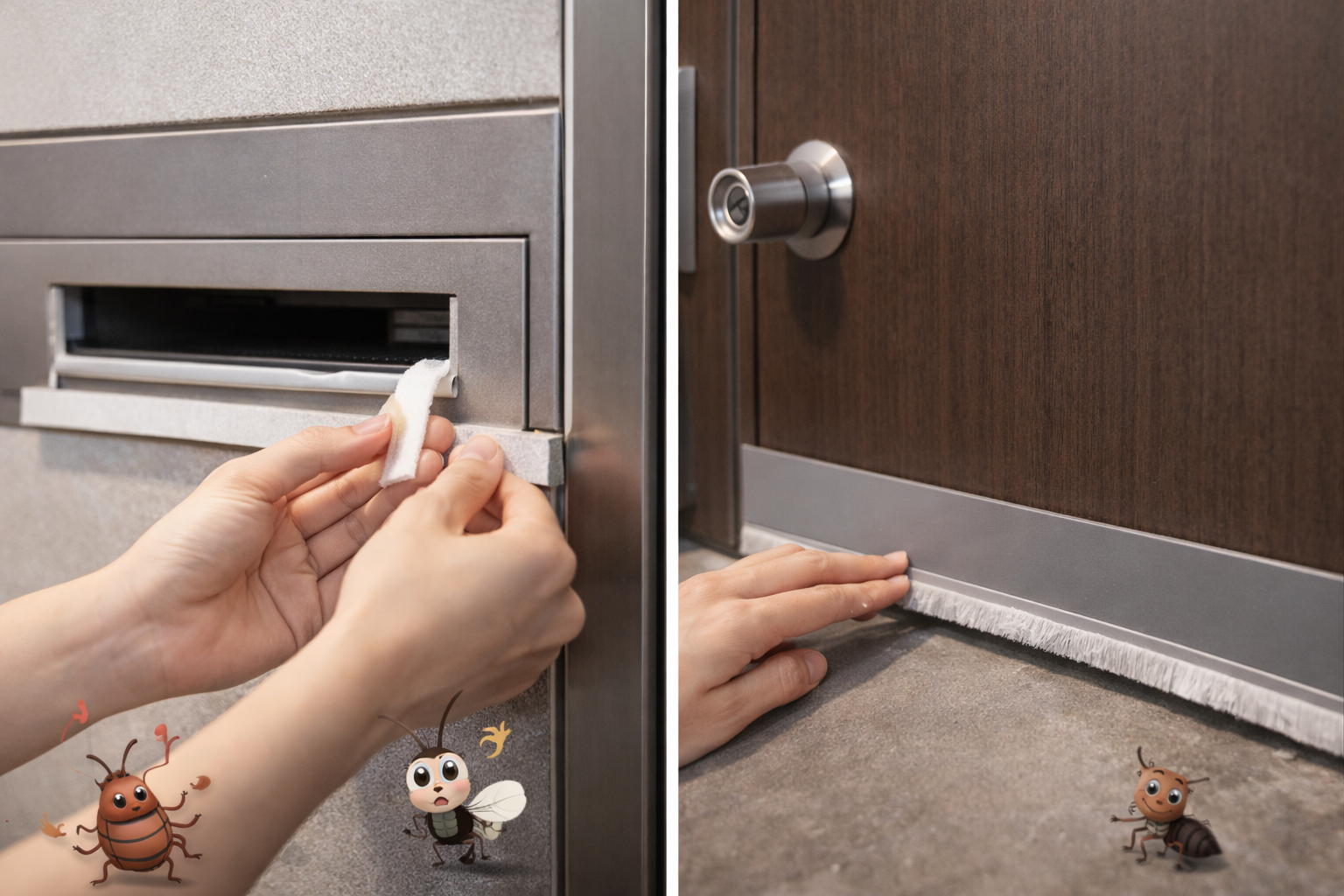 玄関ドアや郵便受けの隙間を塞いで侵入を防ぐ