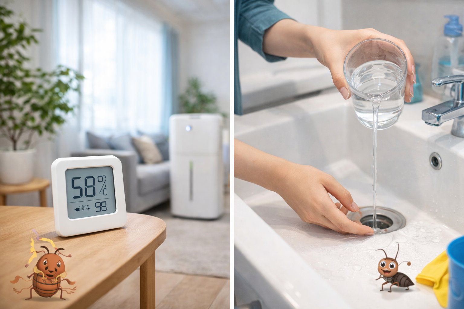 湿度管理と長期不在時の排水トラップ対策を行う