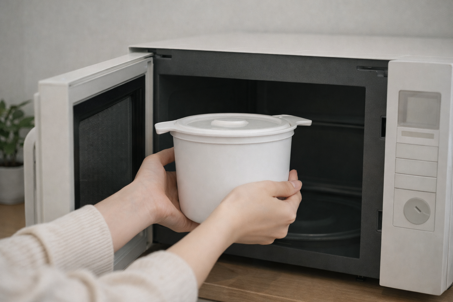 電子レンジ炊飯容器で手軽に一食分を作る方法